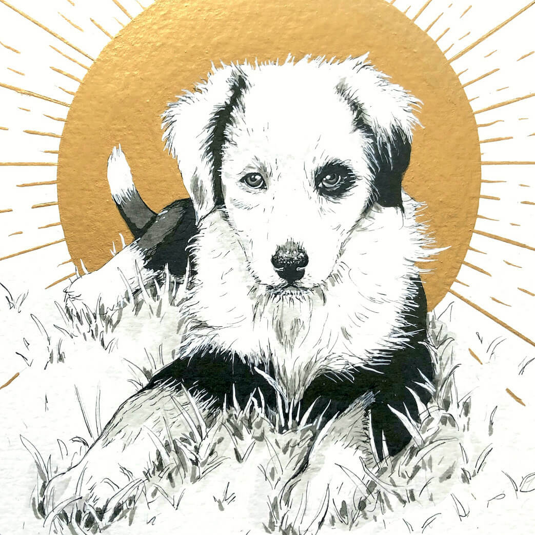 Illustration of dog with a golden halo